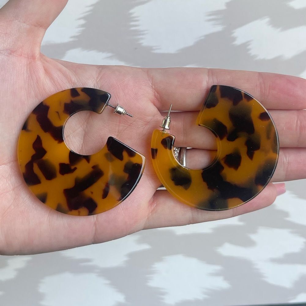 Tortoise Wide Hoop Earrings Womens Jewelry 90s Y2K Statement Acrylic Brown NEW